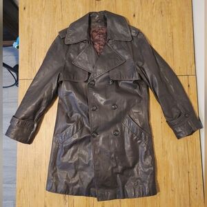 Women's Beged-Or Button-Front Collated Isreal Brown Leather Trench Coat